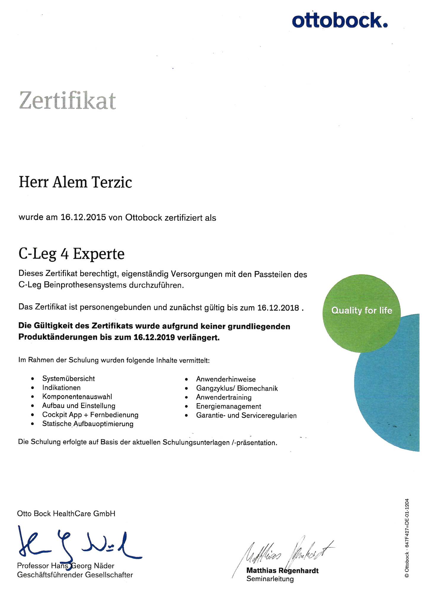 Zertifikat CLeg4 Terzic