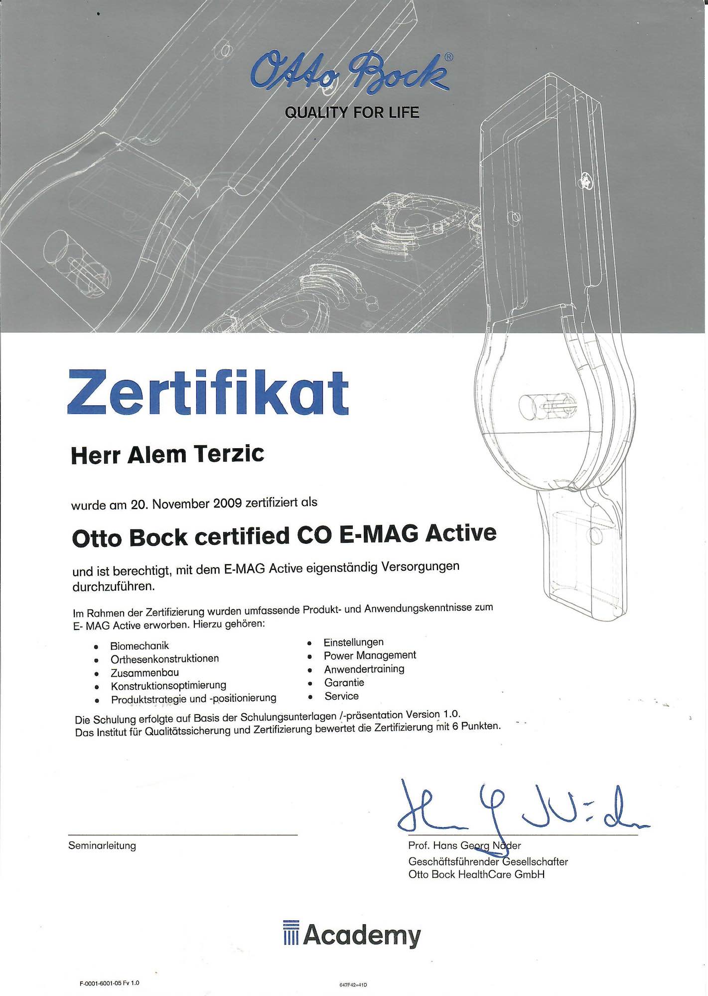 Zertifikat EMAGActive Terzic