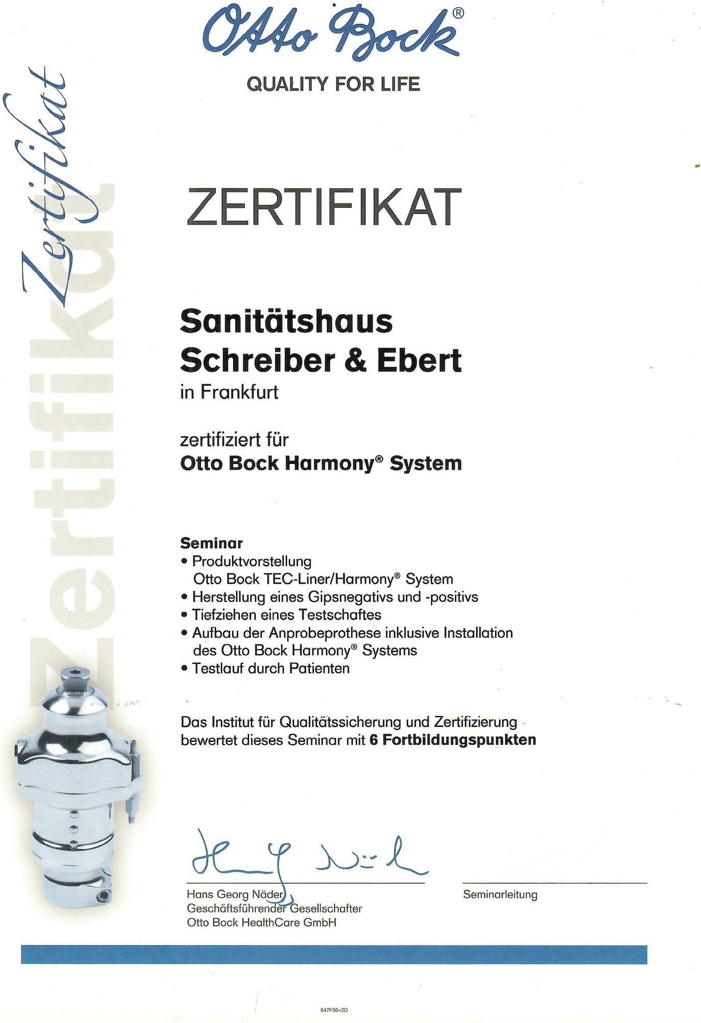 Zertifikat HarmonySystem