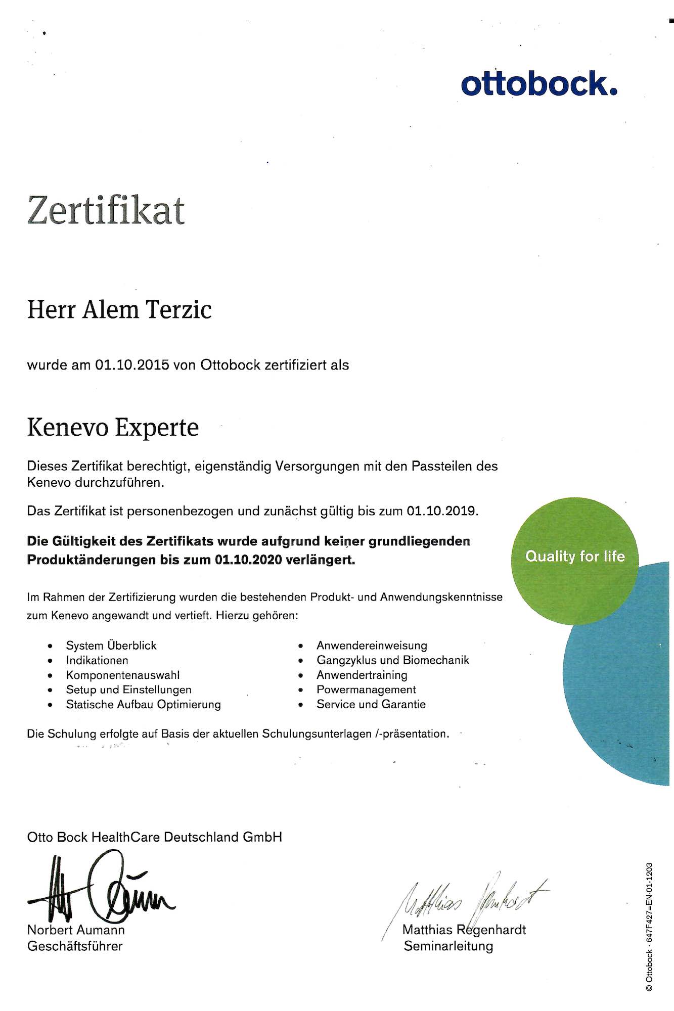 Zertifikat KenevoExperte Terzic