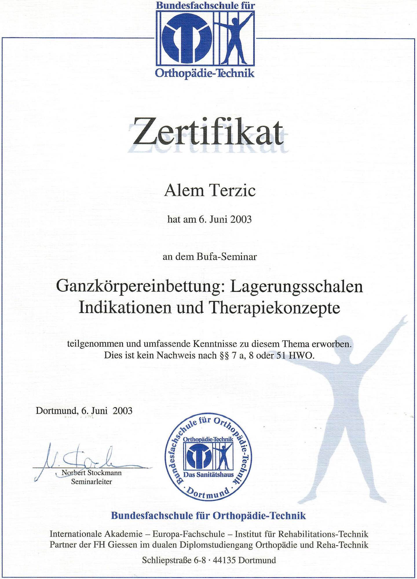 Zertifikat Lagerungsschalen Terzic