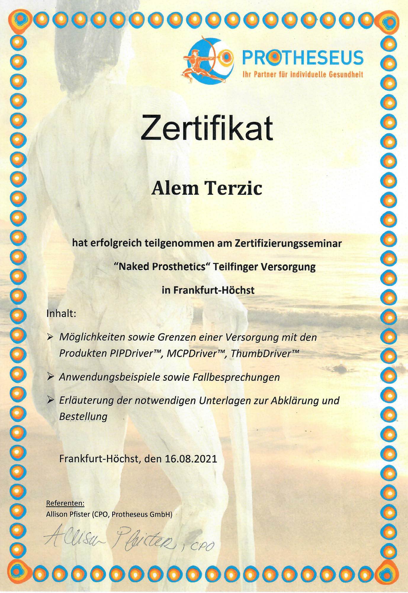 Zertifikat NakedProsthetics Terzic